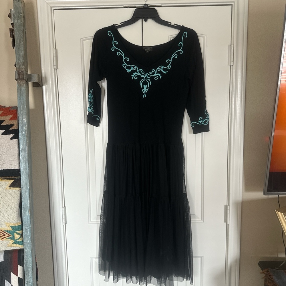 Black and Blue Embroidered Women's Dress
